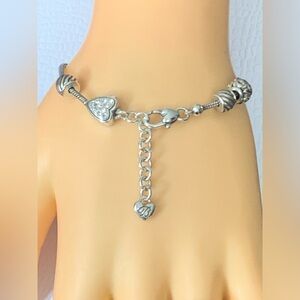 Brighton Silver Snake sparkle Heart Charm With 3 Charms / adjustable